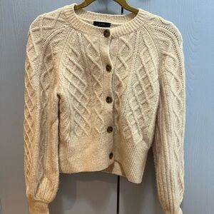 J. Crew Beige Cable Knit Wool Cardigan